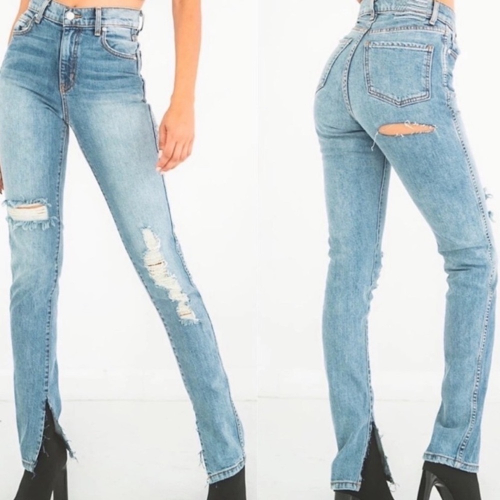 Revice Denim Uptown Hello Lover Distressed Split Hem Jeans Sz 25